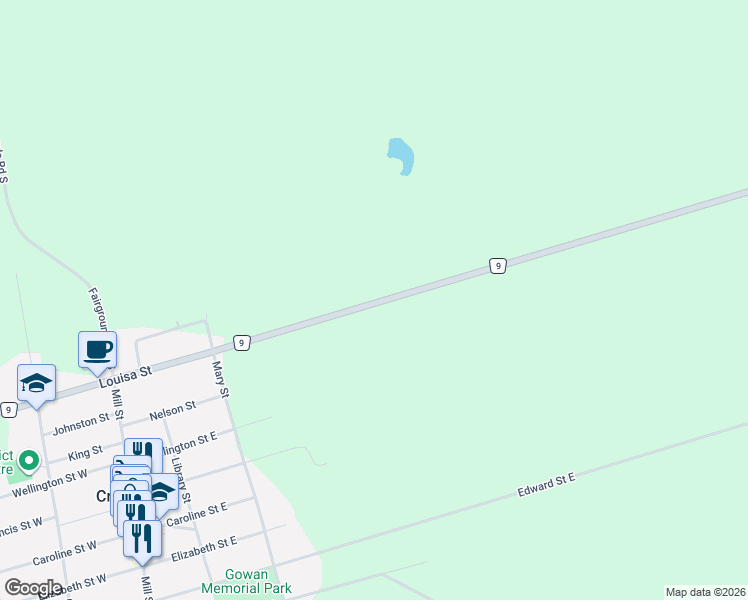 map of restaurants, bars, coffee shops, grocery stores, and more near 7372 County Road 9 in Creemore