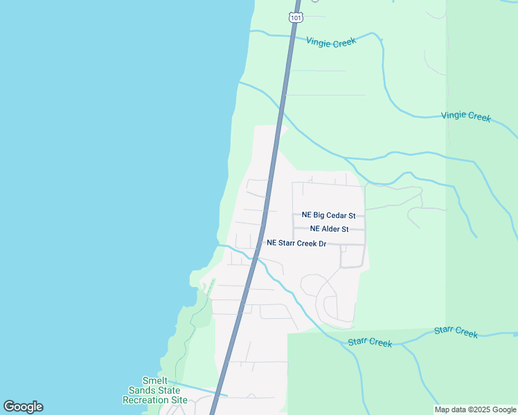 map of restaurants, bars, coffee shops, grocery stores, and more near 3417-3501 Pacific Coast Highway in Yachats