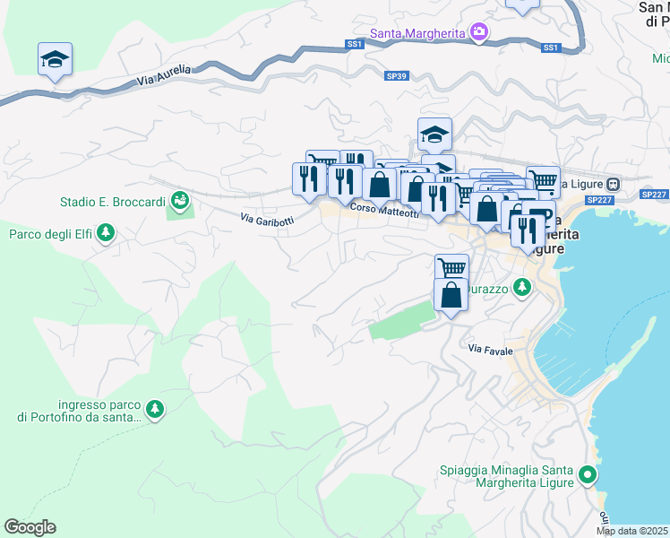 map of restaurants, bars, coffee shops, grocery stores, and more near 9 Via G. B. Larco in Santa Margherita Ligure