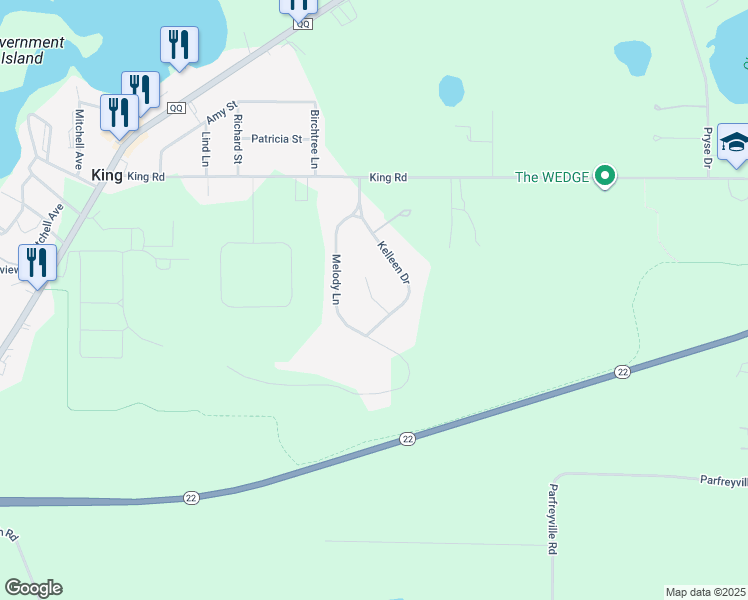 map of restaurants, bars, coffee shops, grocery stores, and more near Chad Court in Waupaca