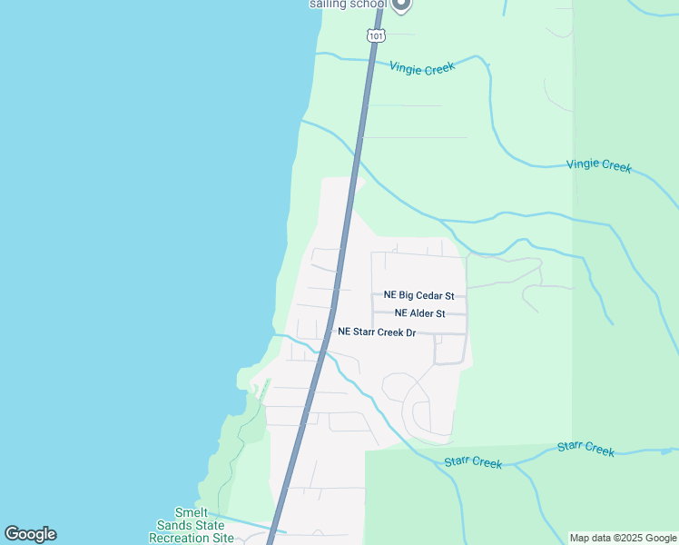 map of restaurants, bars, coffee shops, grocery stores, and more near 3417 Pacific Coast Highway in Yachats