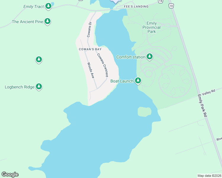 map of restaurants, bars, coffee shops, grocery stores, and more near 36 Cowans Crescent in Kawartha Lakes