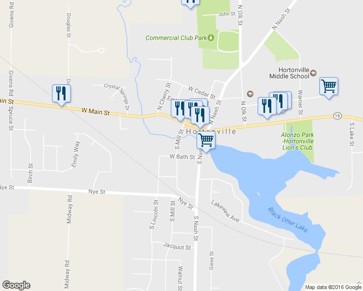 map of restaurants, bars, coffee shops, grocery stores, and more near 216 South Mill Street in Hortonville