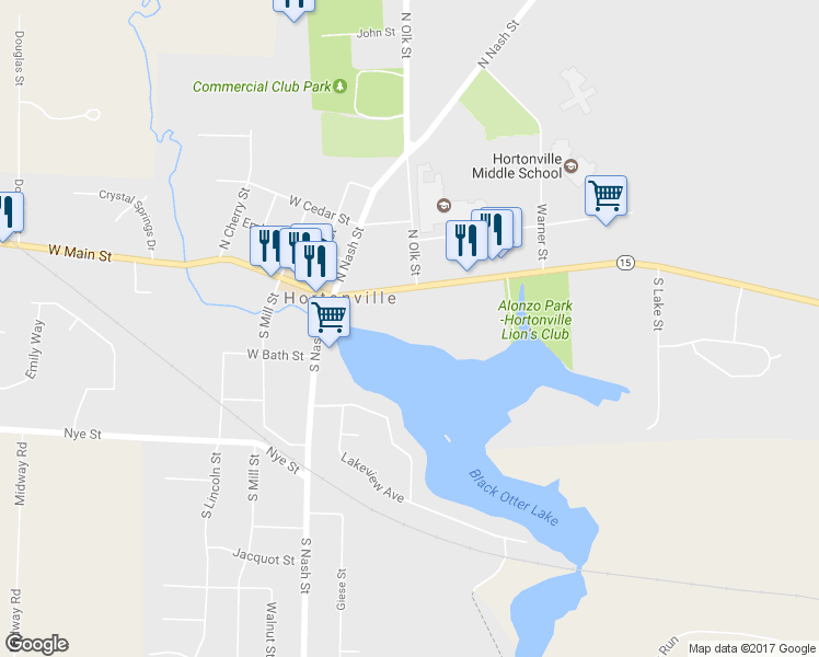 map of restaurants, bars, coffee shops, grocery stores, and more near 178 East Main Street in Hortonville