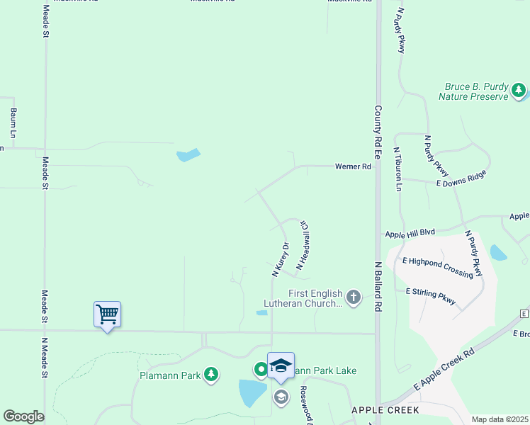 map of restaurants, bars, coffee shops, grocery stores, and more near 6725 North Kurey Drive in Appleton