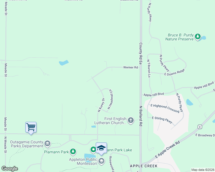 map of restaurants, bars, coffee shops, grocery stores, and more near 6666 North Headwall Circle in Appleton