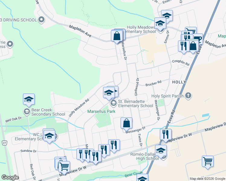 map of restaurants, bars, coffee shops, grocery stores, and more near in Barrie