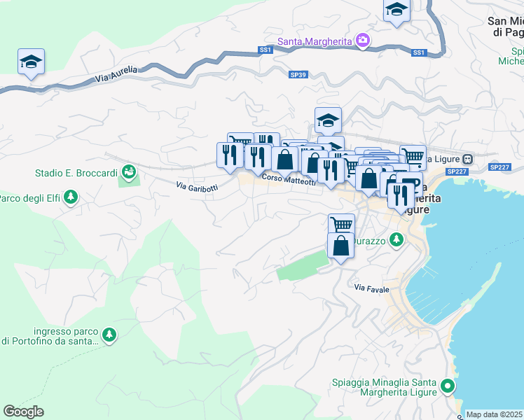 map of restaurants, bars, coffee shops, grocery stores, and more near 9 Via G. B. Larco in Santa Margherita Ligure