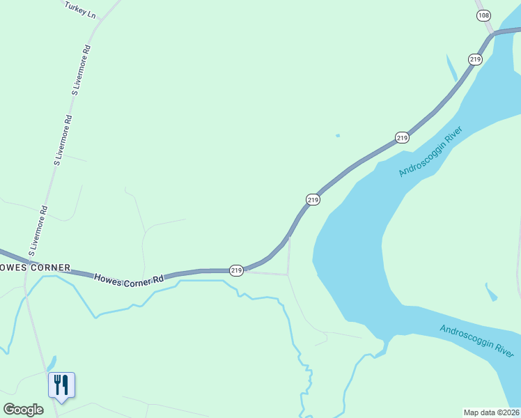 map of restaurants, bars, coffee shops, grocery stores, and more near 626 Howes Corner Road in Turner