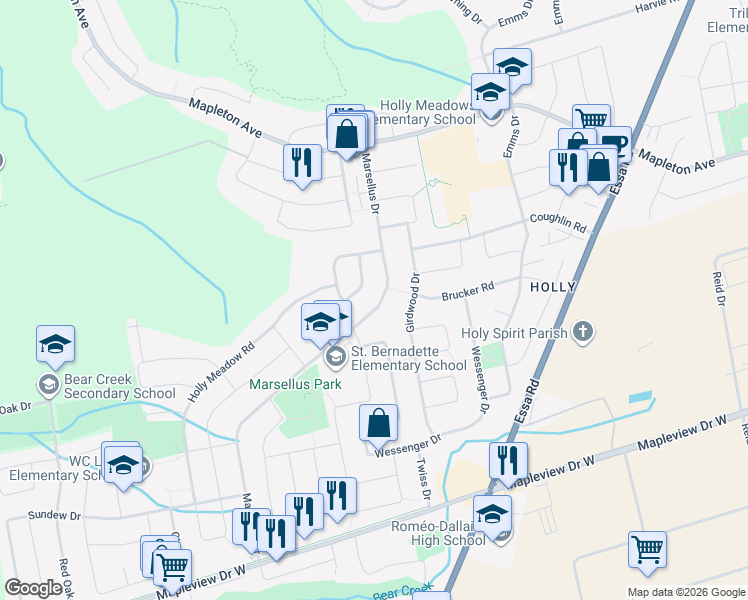 map of restaurants, bars, coffee shops, grocery stores, and more near in Barrie