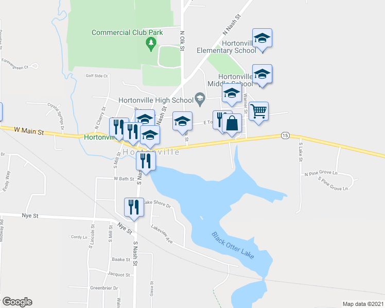 map of restaurants, bars, coffee shops, grocery stores, and more near 178 East Main Street in Hortonville