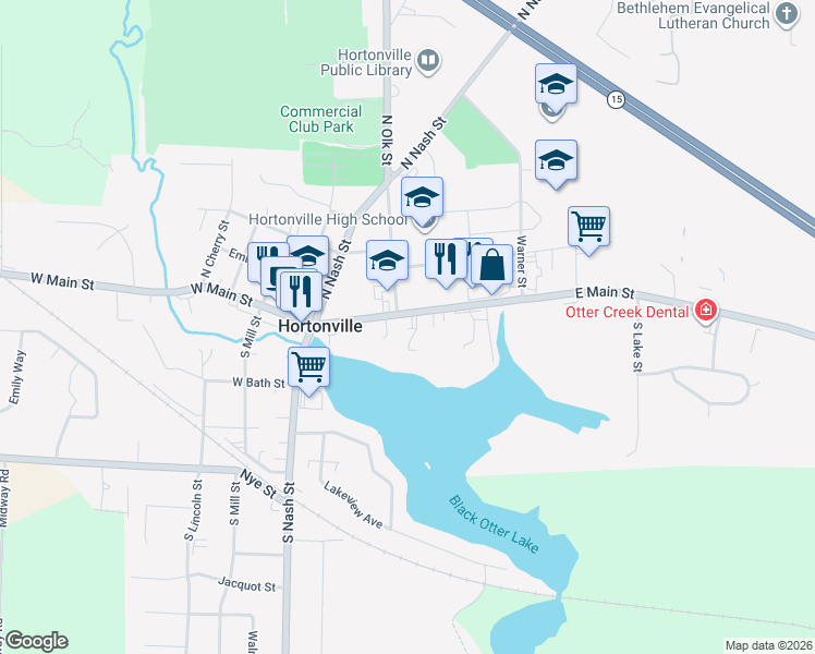 map of restaurants, bars, coffee shops, grocery stores, and more near 210 East Main Street in Hortonville