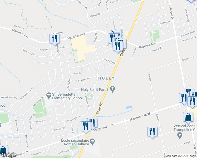 map of restaurants, bars, coffee shops, grocery stores, and more near in Barrie