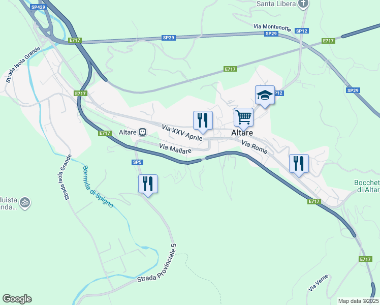 map of restaurants, bars, coffee shops, grocery stores, and more near 3 Via Mallare in Altare