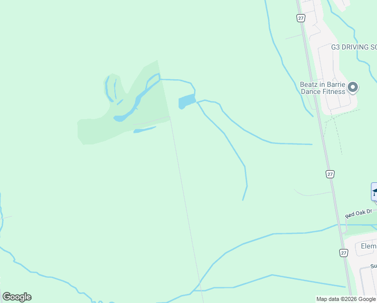 map of restaurants, bars, coffee shops, grocery stores, and more near 8381 11th Line in Thornton