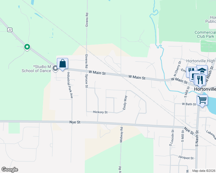 map of restaurants, bars, coffee shops, grocery stores, and more near 818 West Main Street in Hortonville