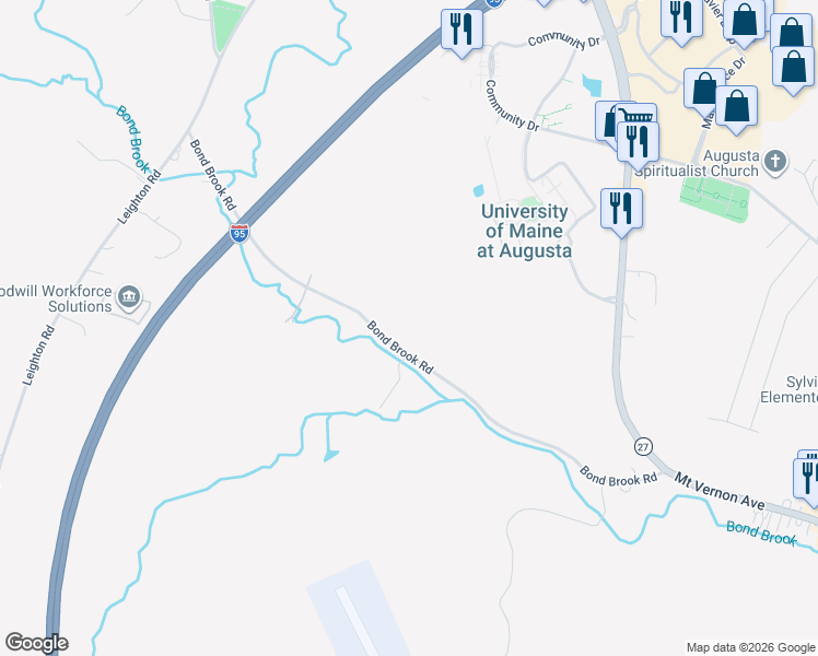 map of restaurants, bars, coffee shops, grocery stores, and more near 123 Bond Brook Road in Augusta