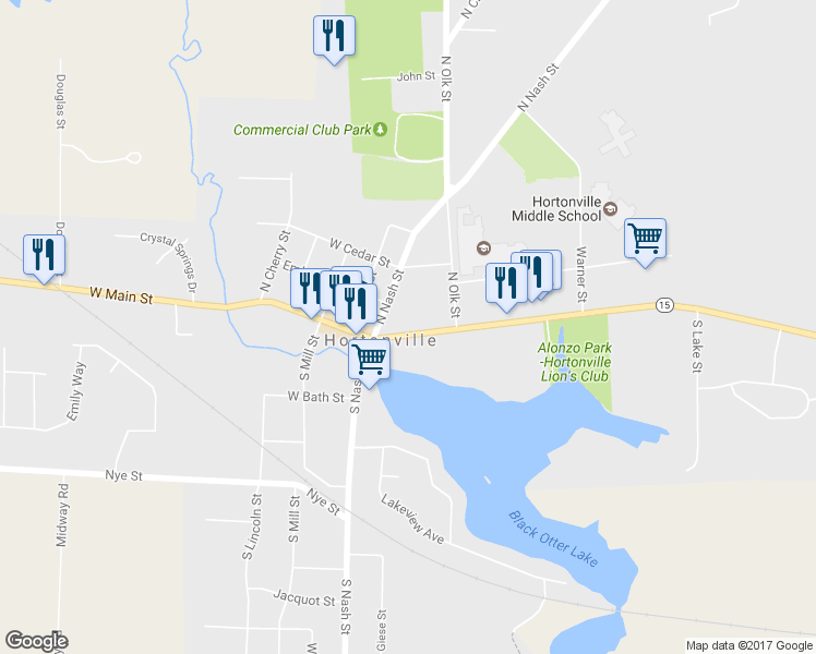 map of restaurants, bars, coffee shops, grocery stores, and more near 131 East Main Street in Hortonville