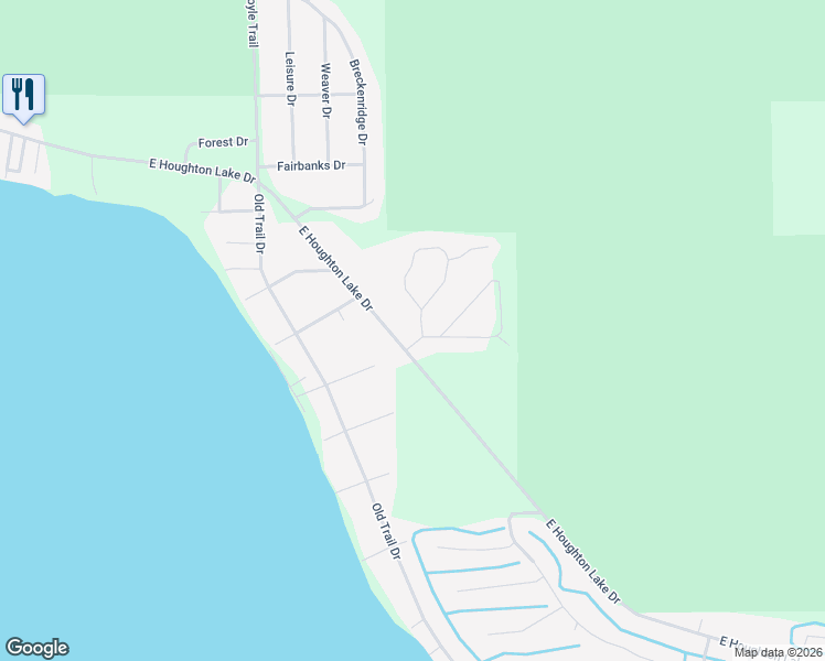 map of restaurants, bars, coffee shops, grocery stores, and more near 101 Vienna Court in Houghton Lake