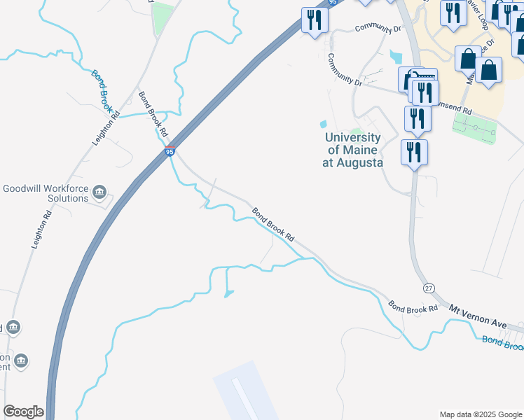map of restaurants, bars, coffee shops, grocery stores, and more near 123 Bond Brook Road in Augusta