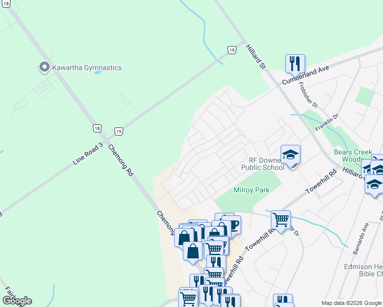 map of restaurants, bars, coffee shops, grocery stores, and more near 1055 Rippingale Trail in Peterborough