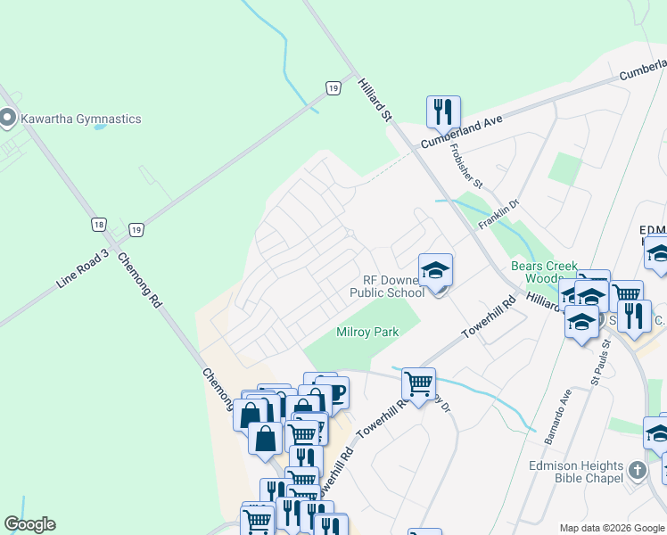 map of restaurants, bars, coffee shops, grocery stores, and more near 124 Rothwell Gardens in Peterborough