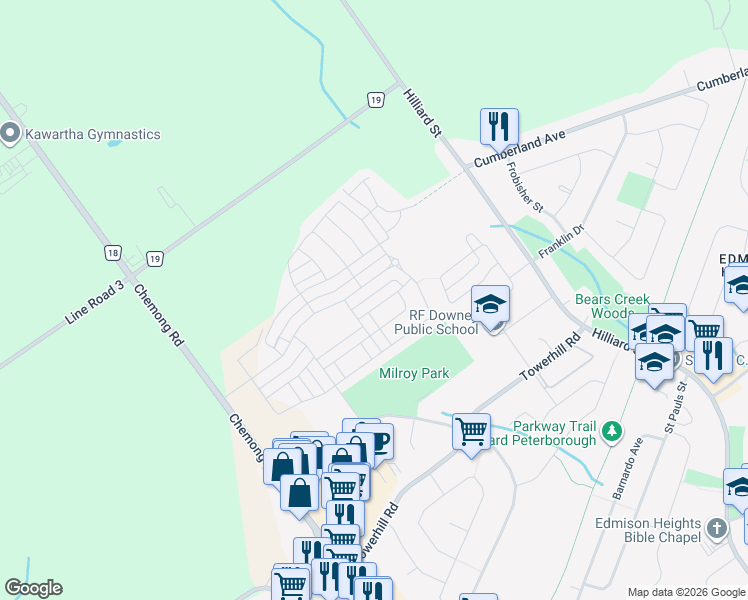 map of restaurants, bars, coffee shops, grocery stores, and more near 116 Rothwell Gardens in Peterborough