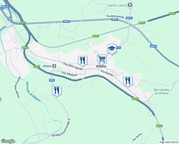 map of restaurants, bars, coffee shops, grocery stores, and more near 3 Via Mallare in Altare