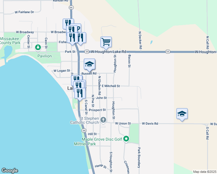 map of restaurants, bars, coffee shops, grocery stores, and more near 200 Huron Street in Lake City