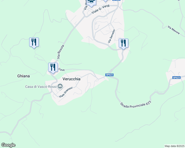 map of restaurants, bars, coffee shops, grocery stores, and more near 739 Viale Gramsci in Verucchia