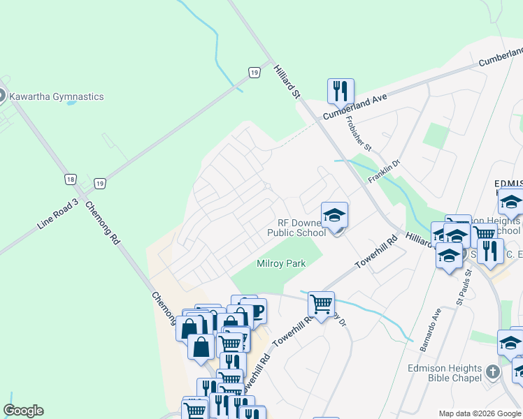 map of restaurants, bars, coffee shops, grocery stores, and more near 124 Rothwell Gardens in Peterborough