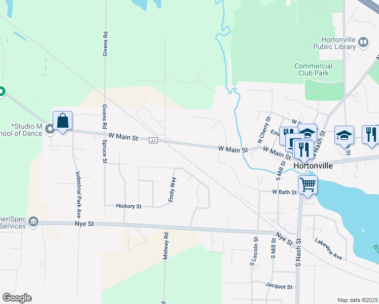 map of restaurants, bars, coffee shops, grocery stores, and more near 768 West Main Street in Hortonville
