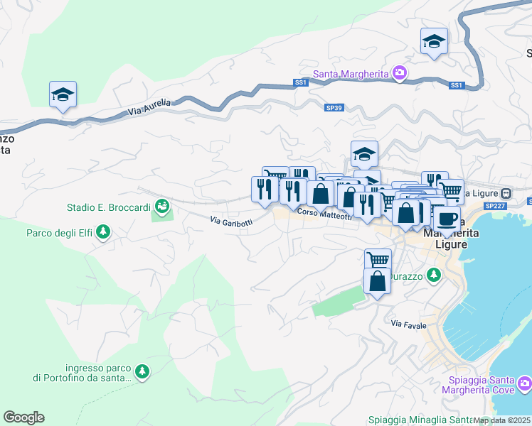 map of restaurants, bars, coffee shops, grocery stores, and more near 14 Via San Siro in Città Metropolitana di Genova