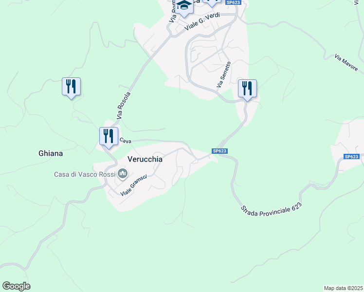 map of restaurants, bars, coffee shops, grocery stores, and more near 739 Viale Gramsci in Verucchia