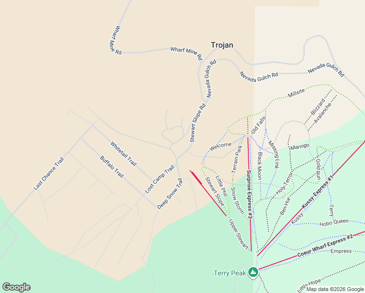 map of restaurants, bars, coffee shops, grocery stores, and more near Moose Trail in Lead
