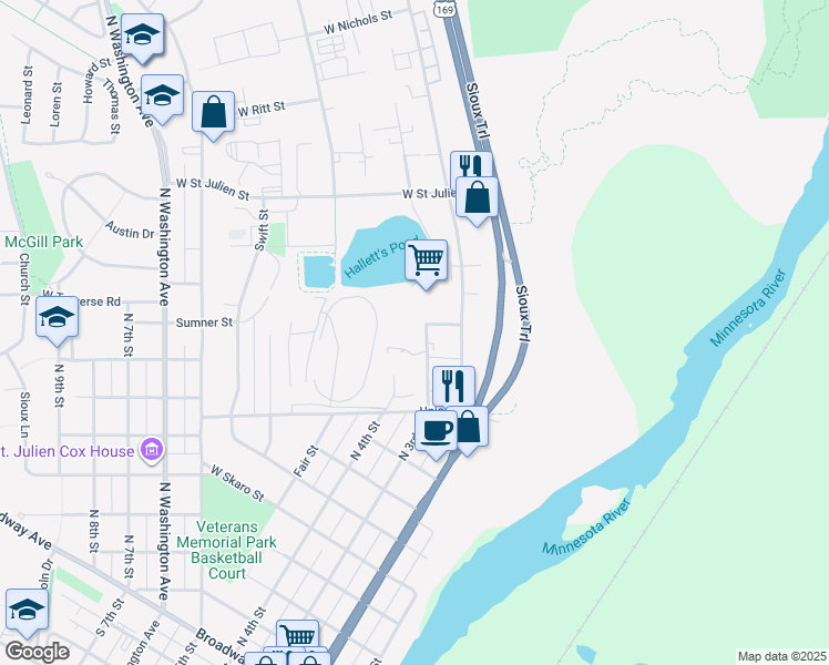 map of restaurants, bars, coffee shops, grocery stores, and more near 946 North 4th Street in Saint Peter