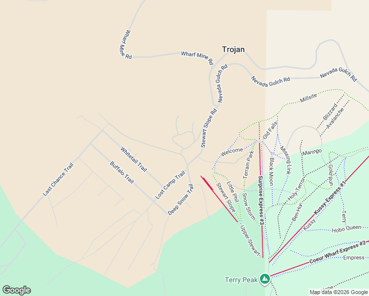 map of restaurants, bars, coffee shops, grocery stores, and more near Moose Trail in Lead