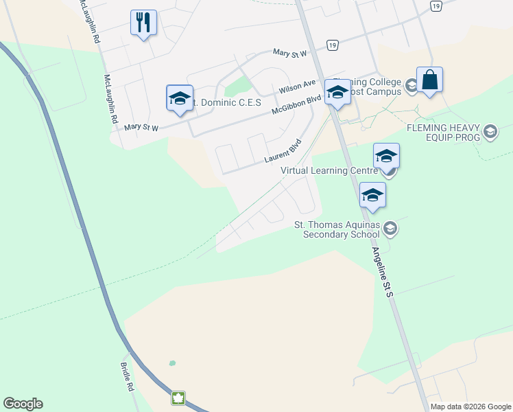 map of restaurants, bars, coffee shops, grocery stores, and more near 54 Cook Street in Kawartha Lakes
