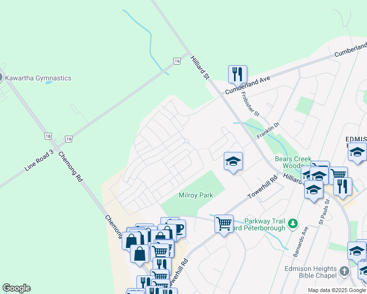 map of restaurants, bars, coffee shops, grocery stores, and more near in Peterborough