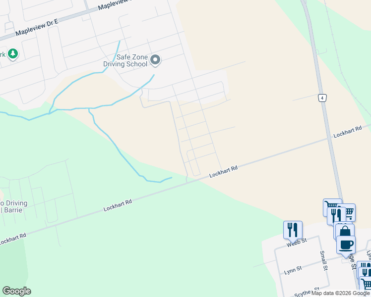 map of restaurants, bars, coffee shops, grocery stores, and more near 42 Vinewood Crescent in Barrie