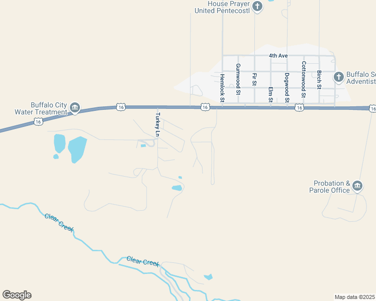 map of restaurants, bars, coffee shops, grocery stores, and more near Cross C Campground Road in Buffalo