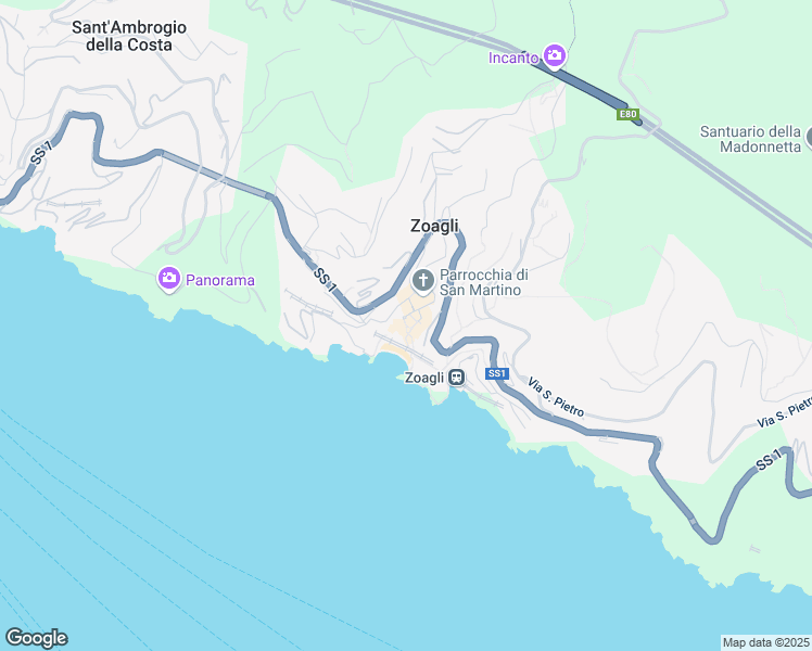 map of restaurants, bars, coffee shops, grocery stores, and more near 7 Via G. Merello in Zoagli