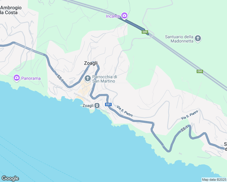 map of restaurants, bars, coffee shops, grocery stores, and more near 20 Via Solari e Queirolo in Zoagli