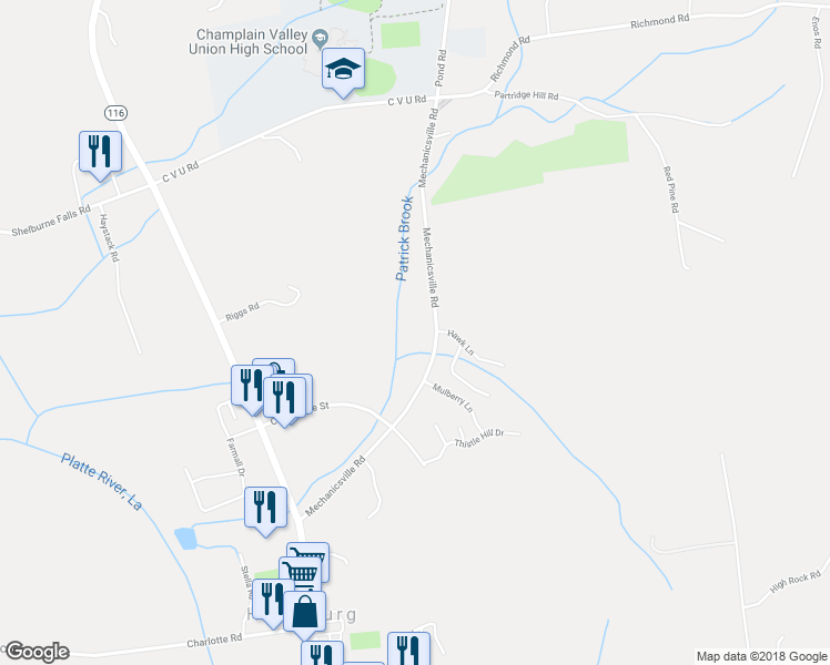 map of restaurants, bars, coffee shops, grocery stores, and more near 447 Mechanicsville Road in Hinesburg