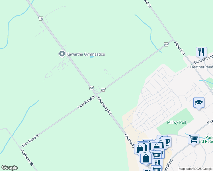 map of restaurants, bars, coffee shops, grocery stores, and more near 994 Peterborough County Road 19 in Peterborough