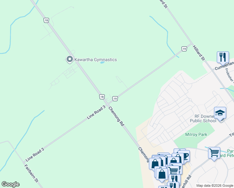 map of restaurants, bars, coffee shops, grocery stores, and more near 994 Peterborough County Road 19 in Peterborough