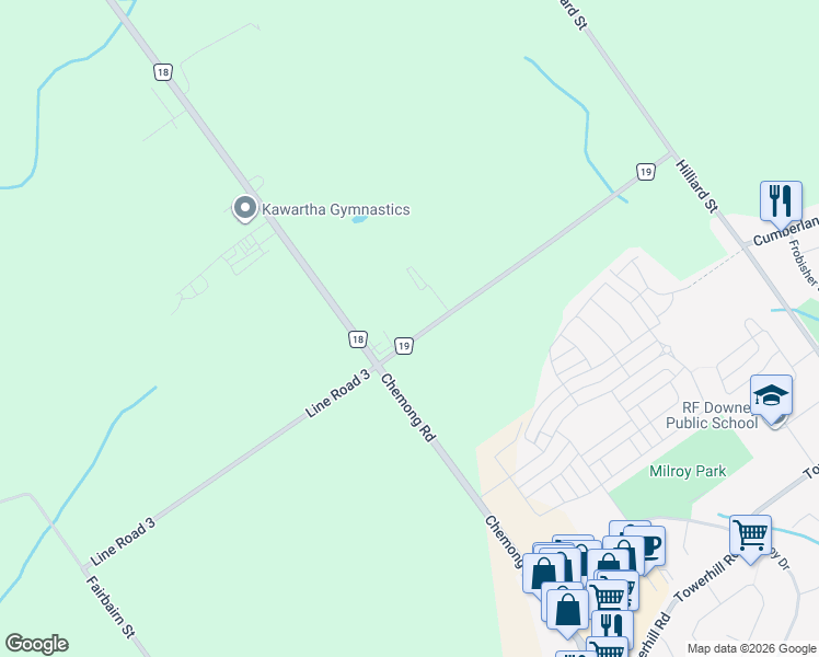 map of restaurants, bars, coffee shops, grocery stores, and more near 994 Peterborough County Road 19 in Peterborough
