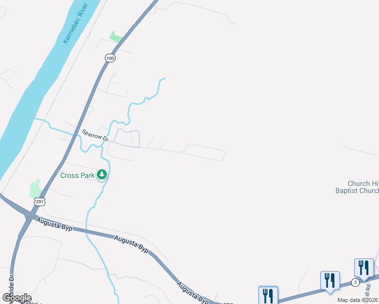 map of restaurants, bars, coffee shops, grocery stores, and more near 123 Sparrow Drive in Augusta