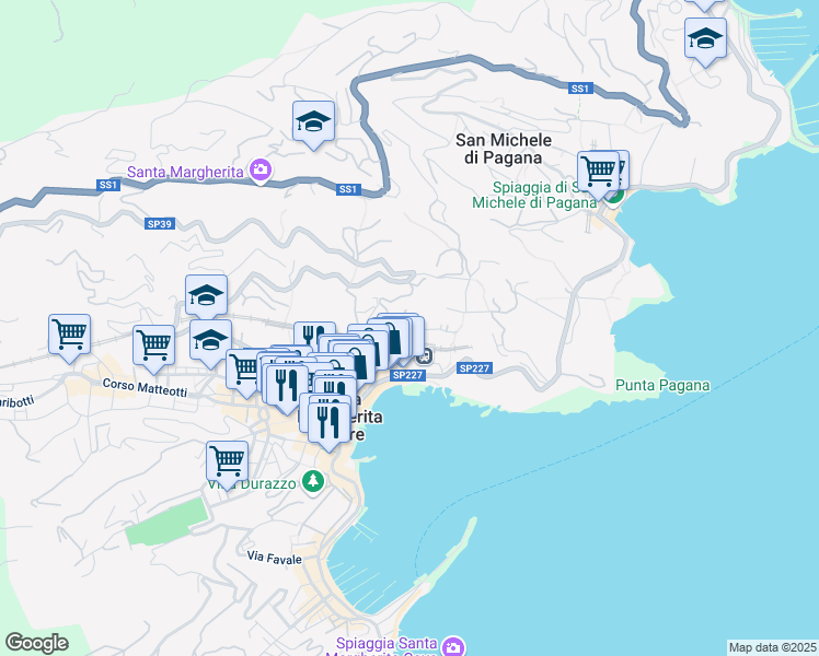 map of restaurants, bars, coffee shops, grocery stores, and more near 7 Via Fiume in Santa Margherita Ligure