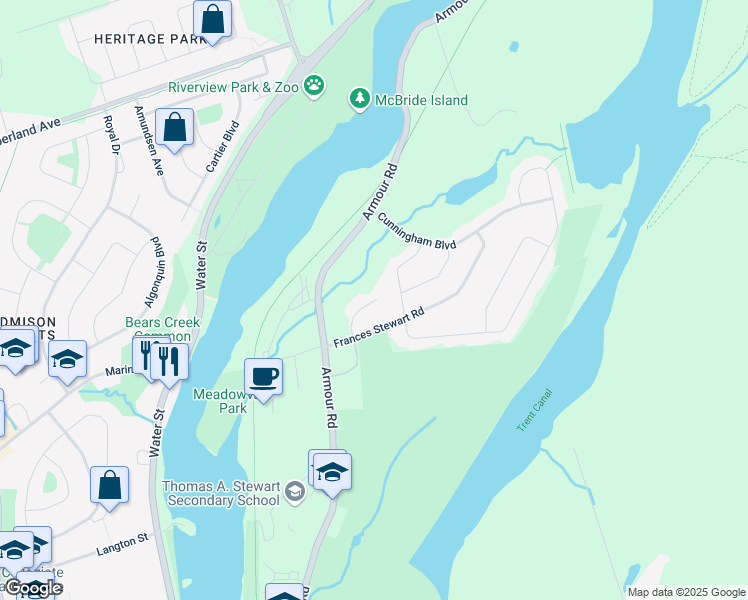 map of restaurants, bars, coffee shops, grocery stores, and more near 36 Eldon Court in Peterborough